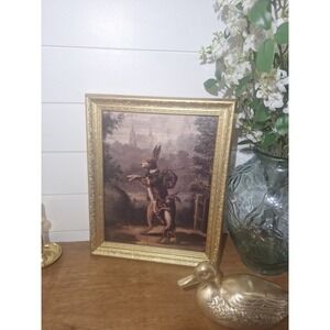 Vintage ornate gold frame with new canvas art rabbits
